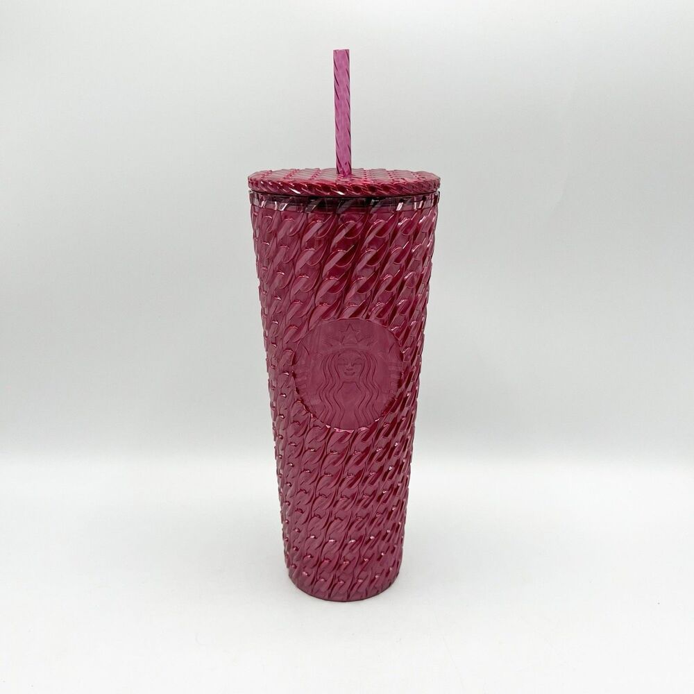 Starbucks Tumbler 2024 Cranberry Chain Link Plastic Cup w/ Straw Burgundy 24oz